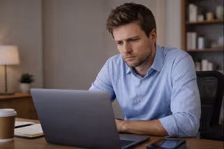 Adult appearing outwardly composed at work while internally tense