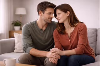 Couple reconnecting after resolving a disagreement